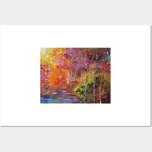 Autumn Woods Painting, Fall Decor, Autumn Decor, Country Cottage, Fall Trees, Falling Leaves, Colorful Leaves, Foilage Posters and Art